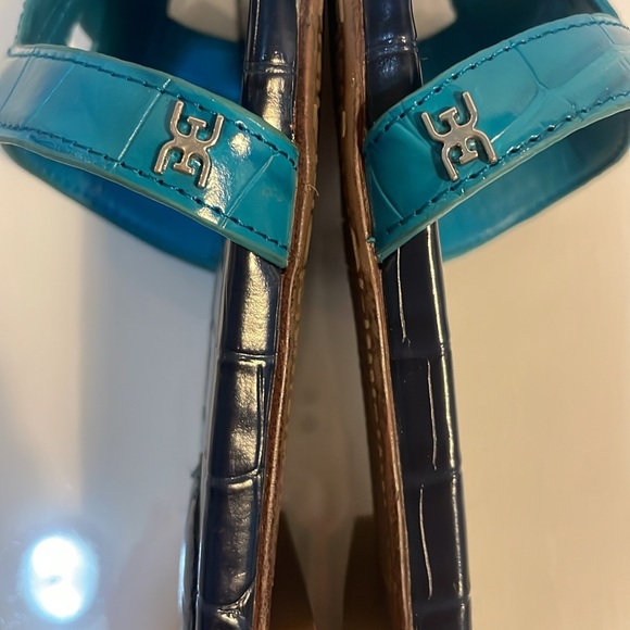 Sam Edelman EUC! BAY SLIDE SANDAL. Crocodile embossed slide in blue. - Picture 7 of 14